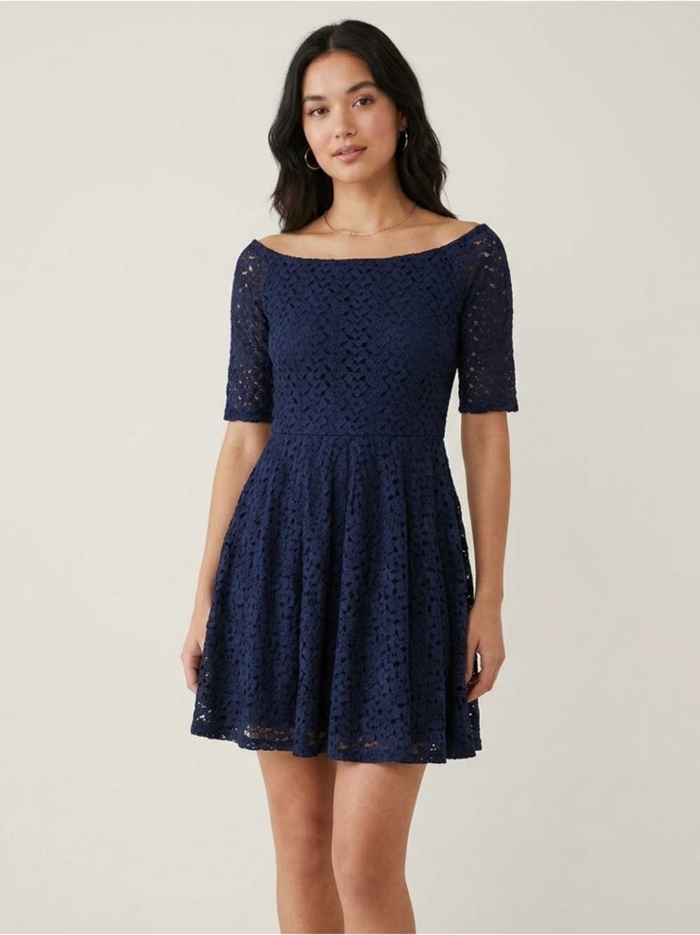NWT Navy Blue Floral Lace Fit & Flare Dress - Graduation & Cocktail Mini - Sz M